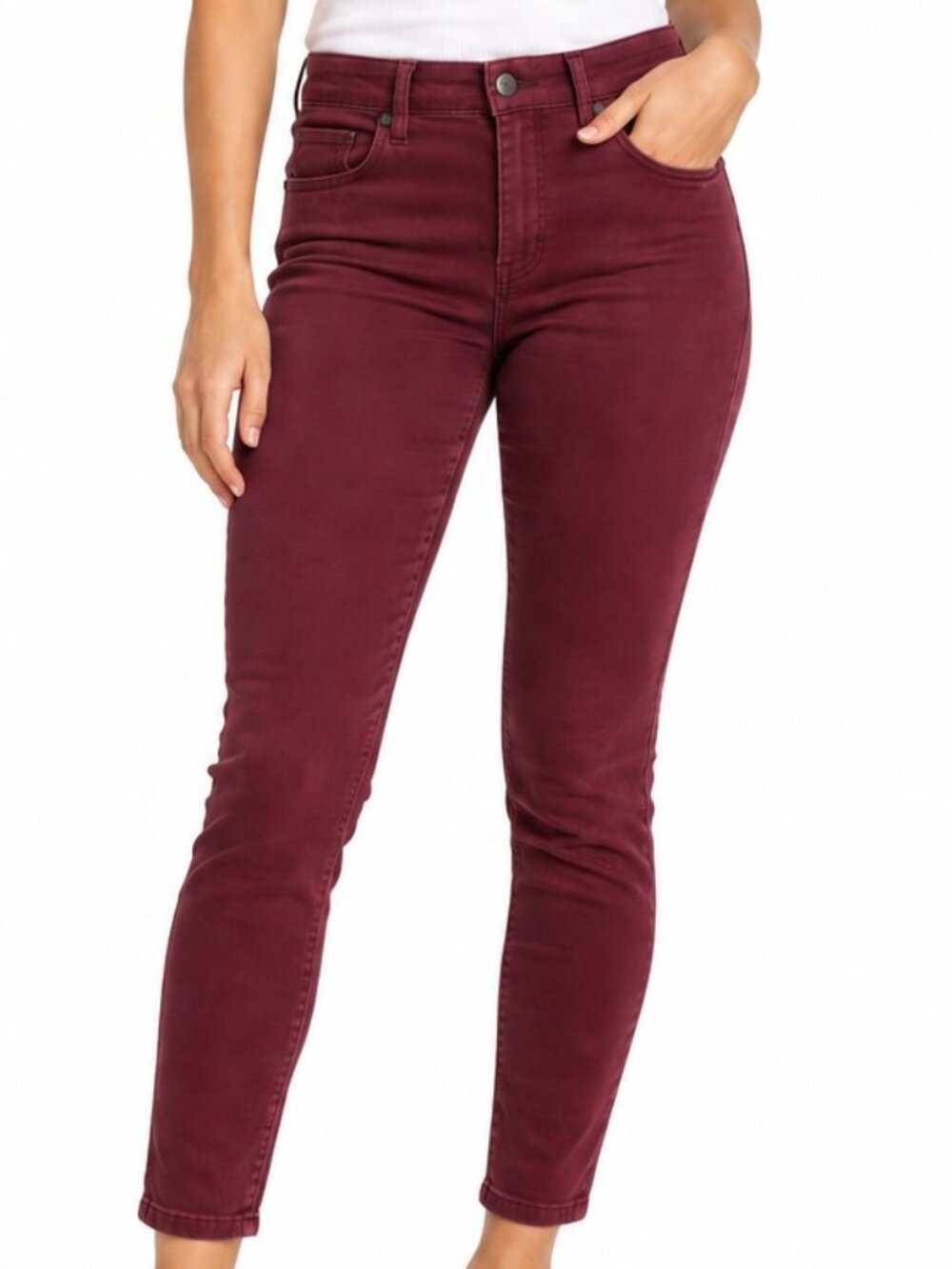 Liverpool Los Angeles Ankle Skinny Jeans Womens 14P Burgundy Wine Petite Stretch